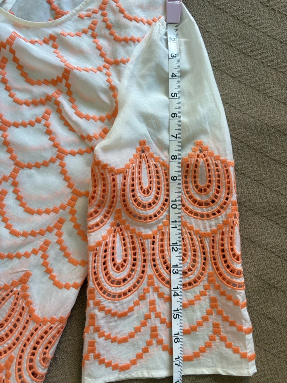 Women's Silk  White Blouse with Orange Embroidered Pattern - Picture 7 of 11
